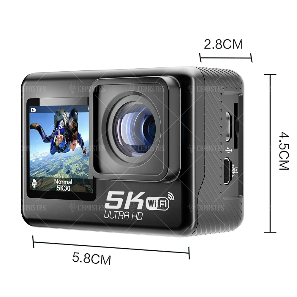 NEW 2023 5K 4K60FPS WiFi Anti-shake Action Camera Dual Screen 170° Wide Angle 30m Waterproof Sport Camera with Remote Control