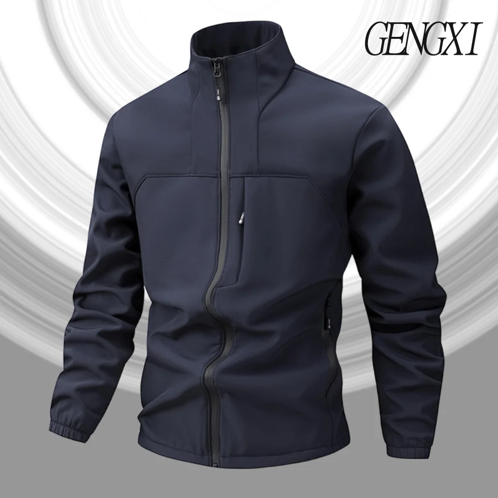 Men's Softshell Tactical Jacket Casual Fashion Fleece-Lined Warm Stand-Up Collar Coat Windproof 2025 Autumn/Winter