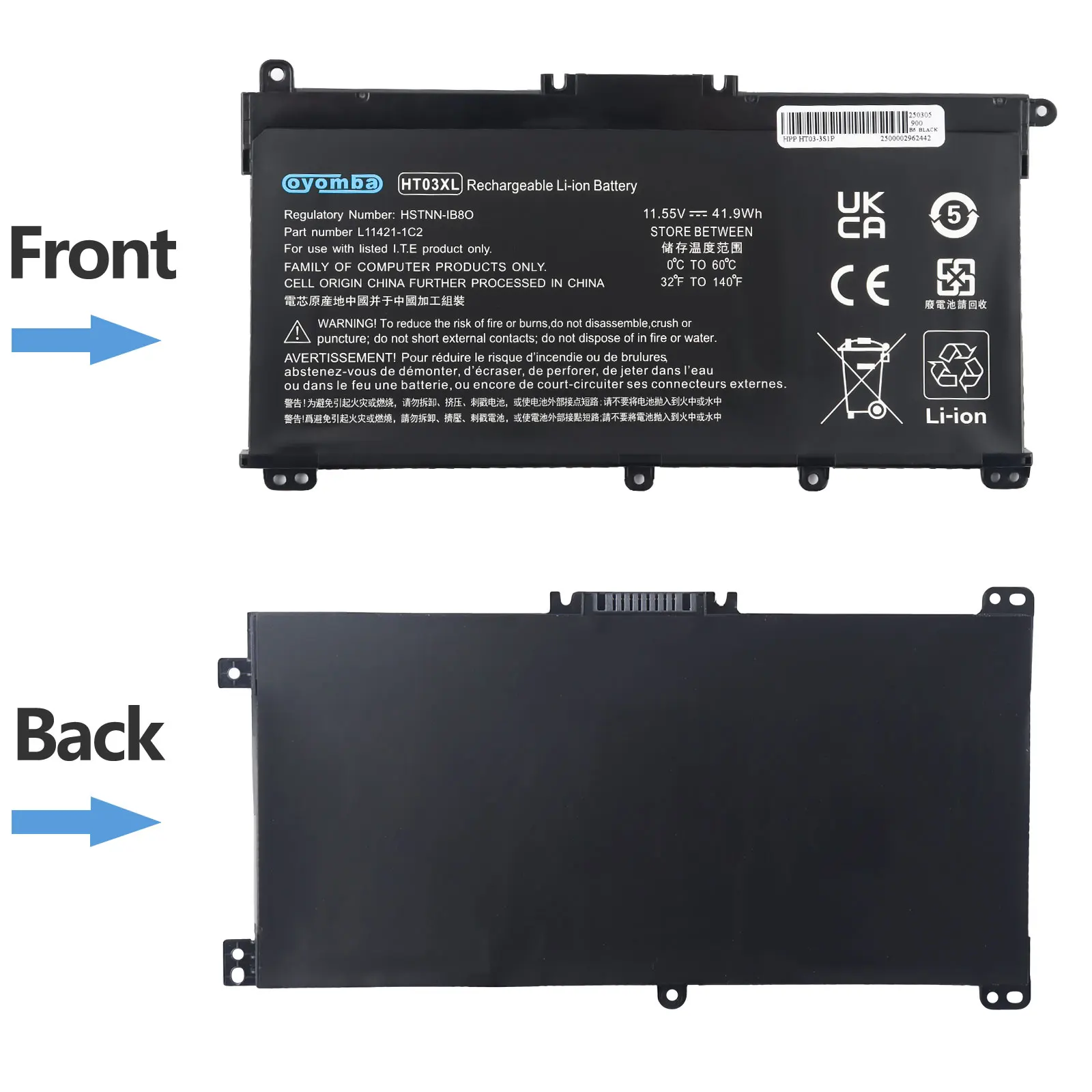 L11119-855 HT03XL Batteria für Computer portatile per HP Pavilion 4-CE 14-CF 14-CK 14-DF 14-MA 14Q-CS 15-DA 15-CS 240 245 250 – Detail 12