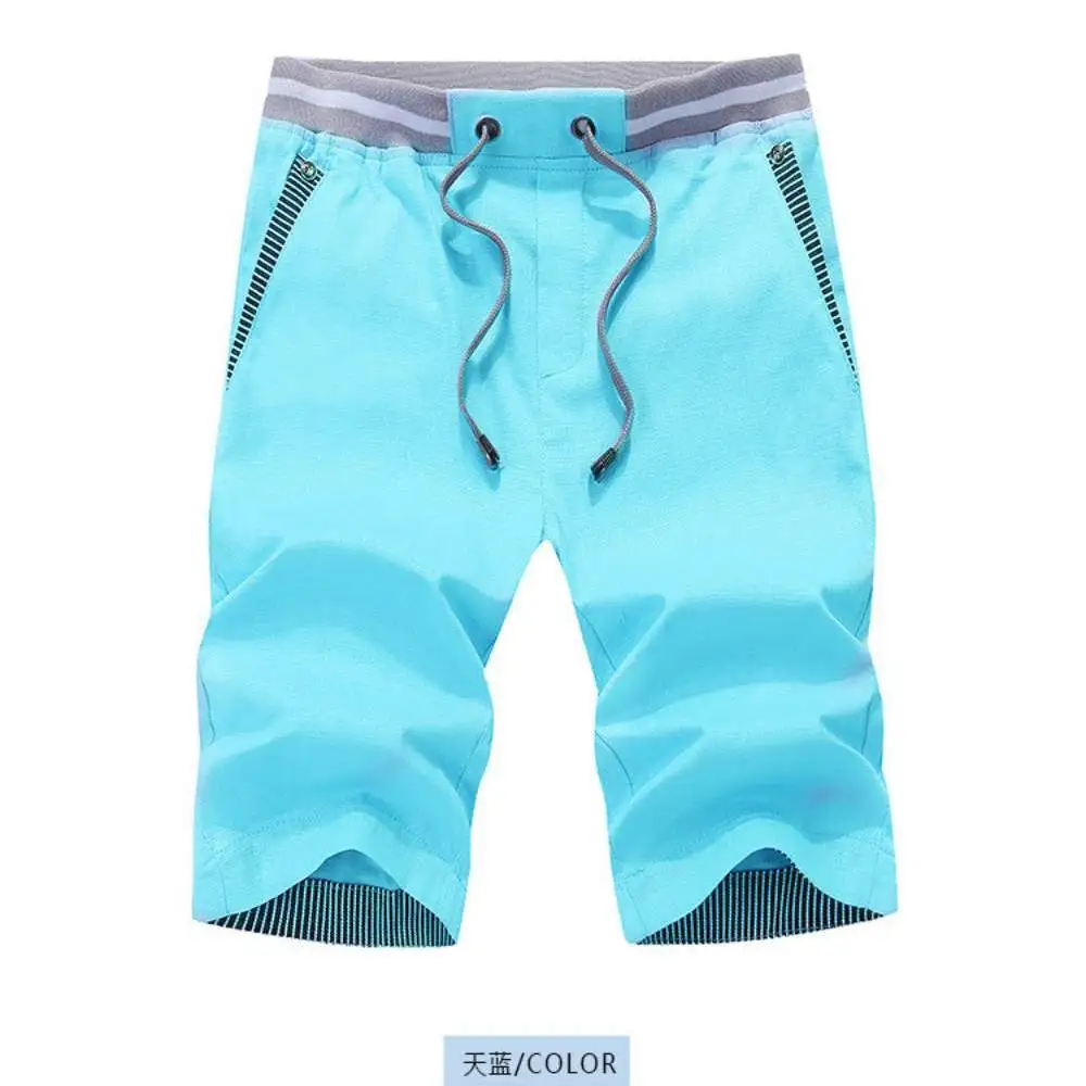 Mens Casual Trousers Drawstring Pockets Cotton Beach Short Pants Fitness Jogger Workout Slacks Sweatpants Man Sports Shorts