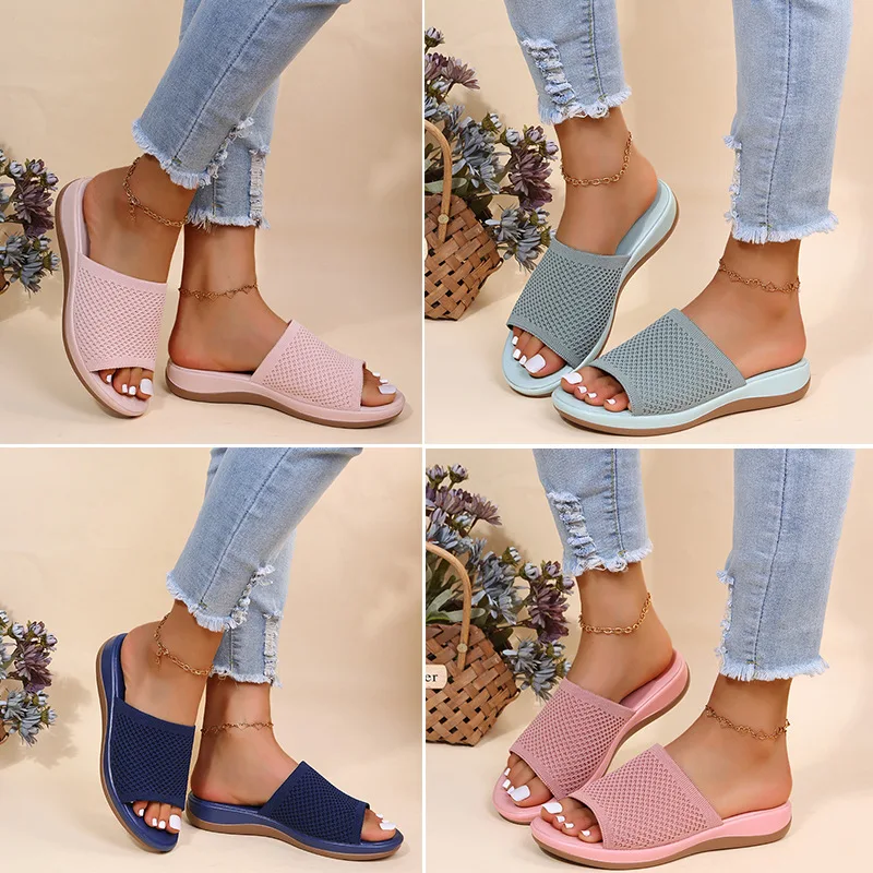 Women Sandals Soft Flat Sandals Summer Sandals Women Stretch Fabric Summer Elegant Slippers Shoes