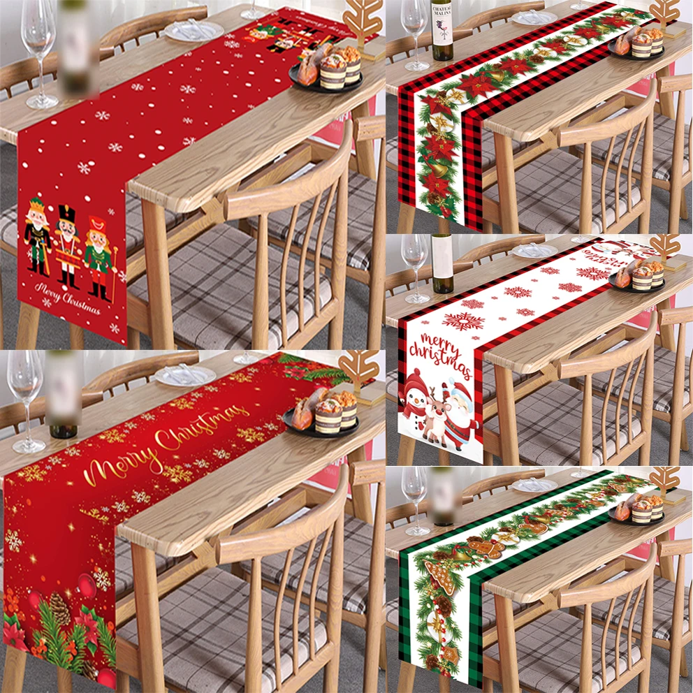 180*35Cm Natale Runner Panno Albero Di Natale Babbo Natale Fiocco Di Neve Runner Da Tavola Bandiera Home Party Tovaglie Da Pranzo Decorazioni