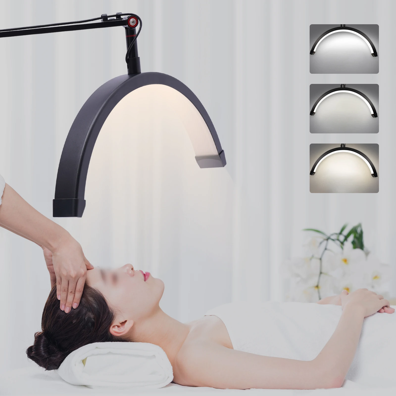 Adjustable LED Beauty Moon Light -1800LM,Tri-Color Warm/Natural/Daylight, 360° Rotatable, Height-Brightness Adjustable for Salon