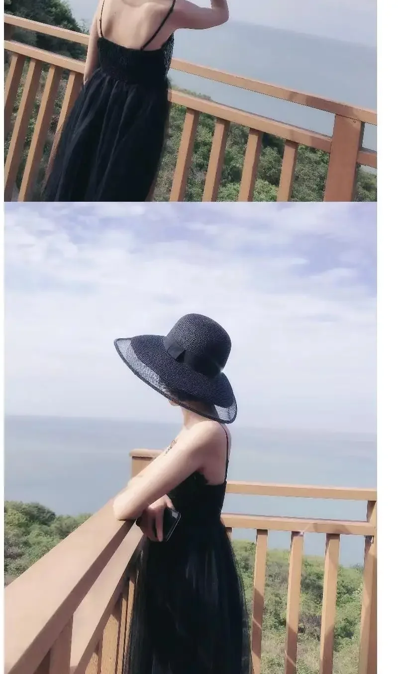 Women's Wide Brim Foldable Straw Sun Hat Uv Protection Beach Cap_voghion.com