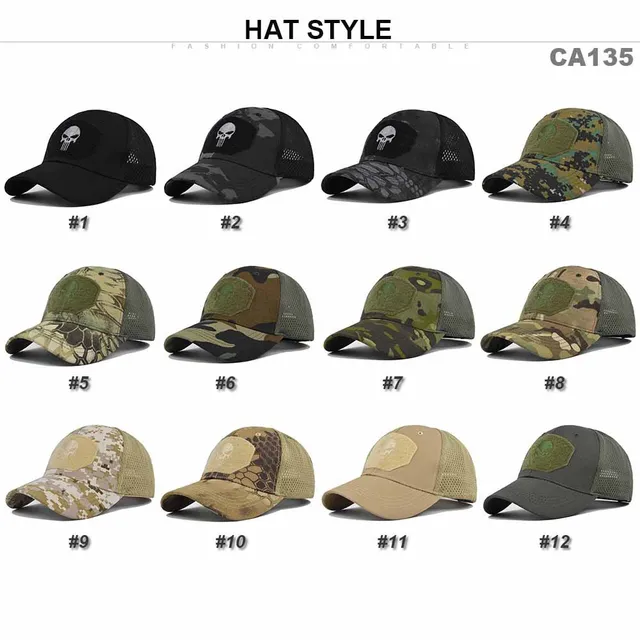 Tactical Military Baseball Caps Multicolor Camouflage Breathable Sun Visor Mesh Outdoor Hunting Hiking Skeleton Snapback Hat 2