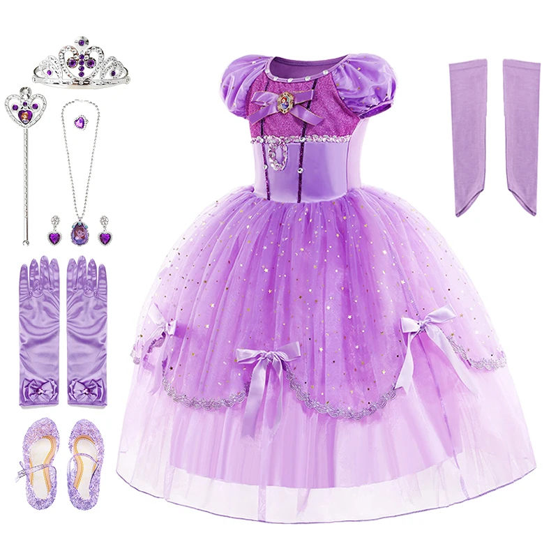 

Disguise Fancy Girl Ruffle Sophia Dress Kids Princess Sofia Tulle Halloween Cosplay Frock Children Summer Clothes Party Dress up