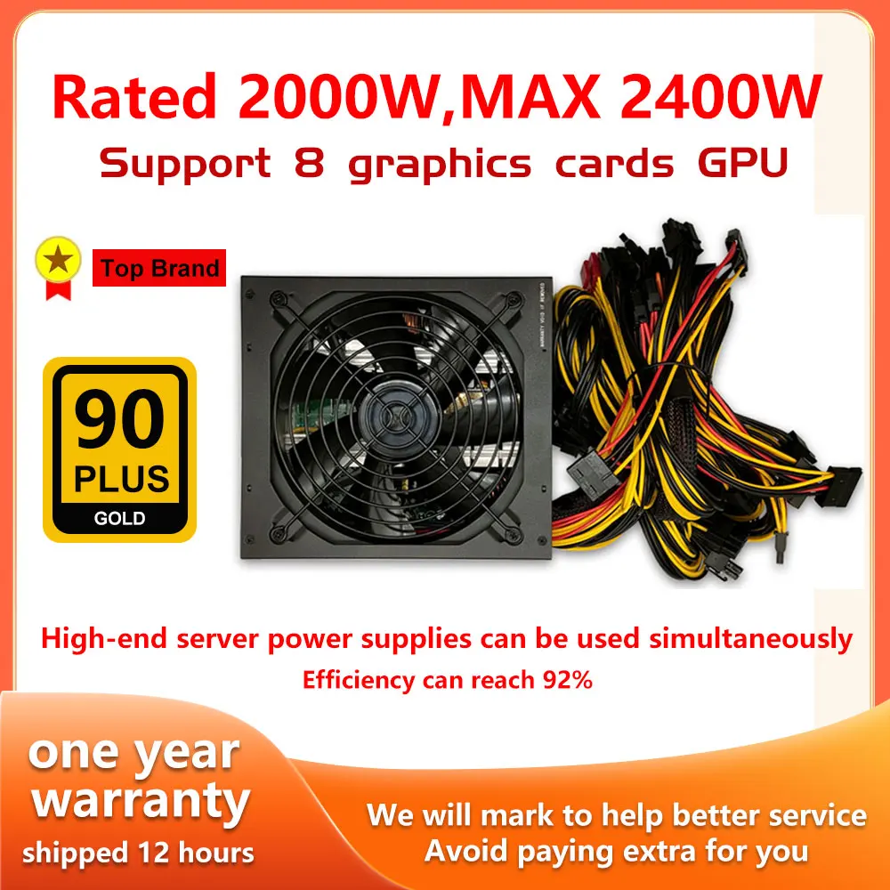 2000W Mining Psu Supporta 8 Schede Di Visualizzazione Gpu 12V 20 + 4Pin 164-264V Alimentatore Per Pc Per Btc Eth Bitcoin Miner Power Supply