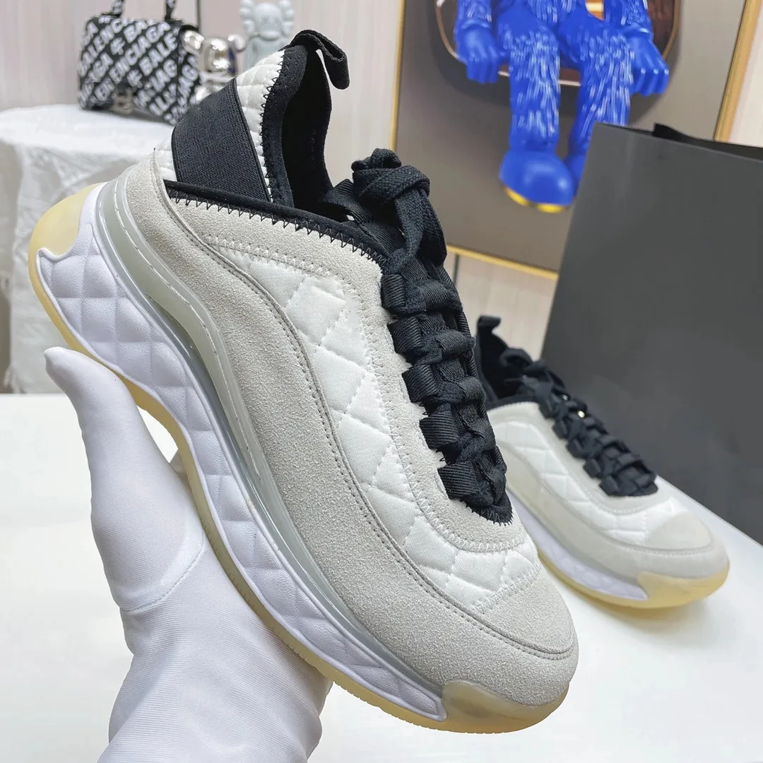 Cow Suede Leisure Round Toe Mixed Color Casual Thick Bottom Comfortable Breathable Anti-slip Lace-up Women Air Cushion Shoes