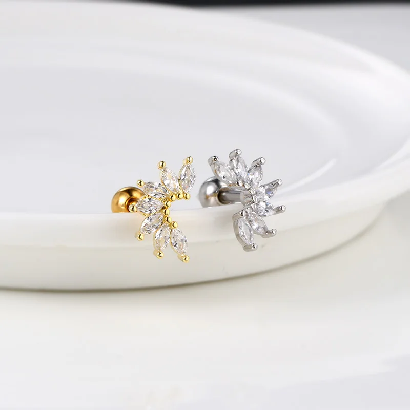 1PC Blume Stern Kreuz Tragus Piercing Edelstahl Schraube Stud Ohrring Flache Helix Lappen Rook Knorpel Earing Heißer Trend schmuck – Detail 10