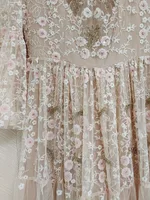 فستان سوسو نسائي بأكمام ثلاثة أرباع مع ترتر وتطريز زهور ، كم ثلاثة أرباع ، نمط ، ملابس خريف عتيقة جديدة ، 1