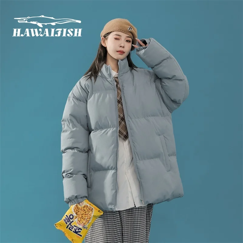 

HAWAIFISH Autumn Parkas For Men Cotton Padded Coat Couples Stand Collar Puffer Jacket Solid Color Casual Jacket Fall Clothes