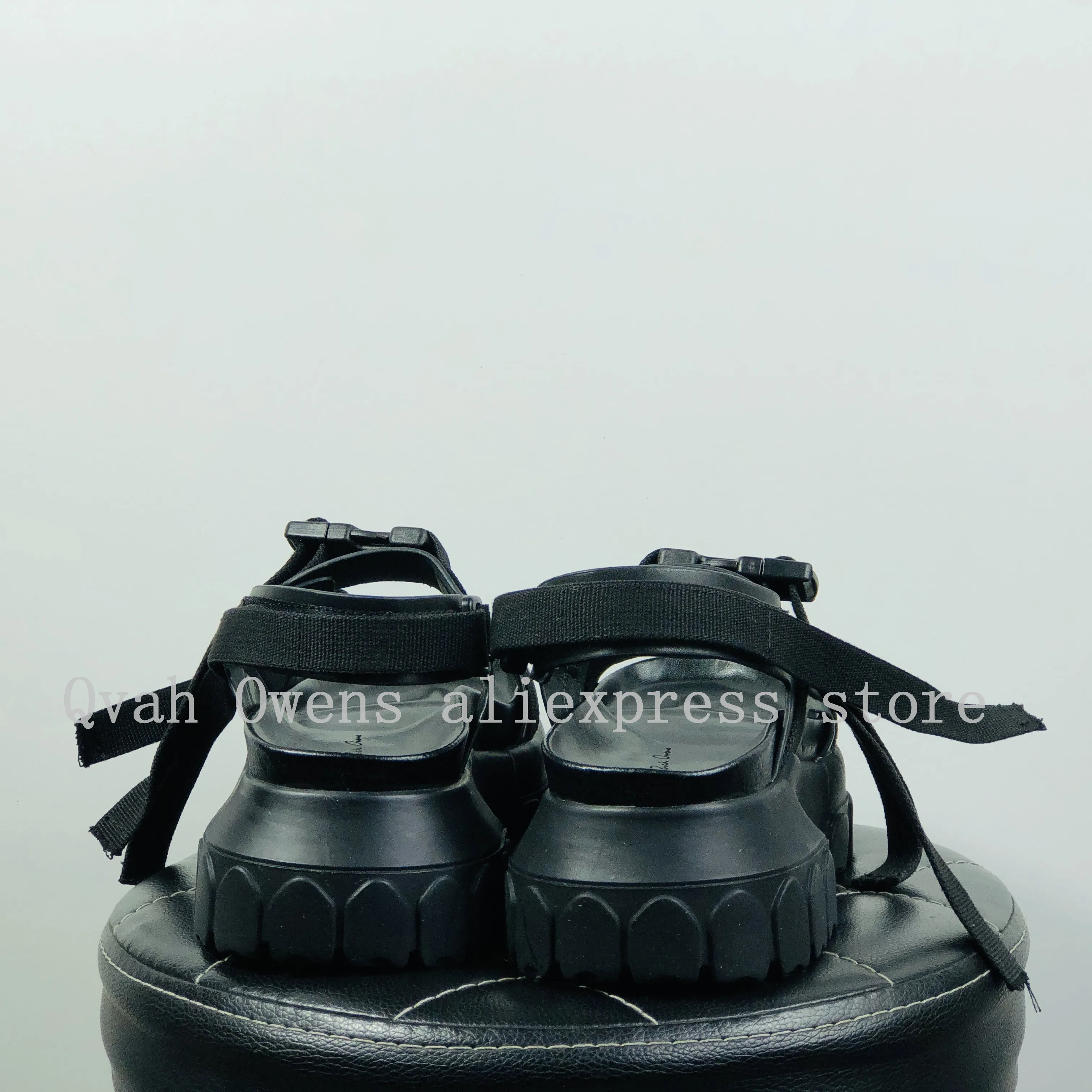 Men Casual Platform Sandals Genuine Leather Luxury Trainers Height Increasing Women High Street Summer Black Shoes