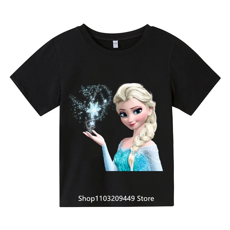 Kawaii Anna Elsa 겨울왕국 티셔츠, 소녀 상의, 디즈니 티셔츠, 어린이 반팔, 생일 파티 코스튬
