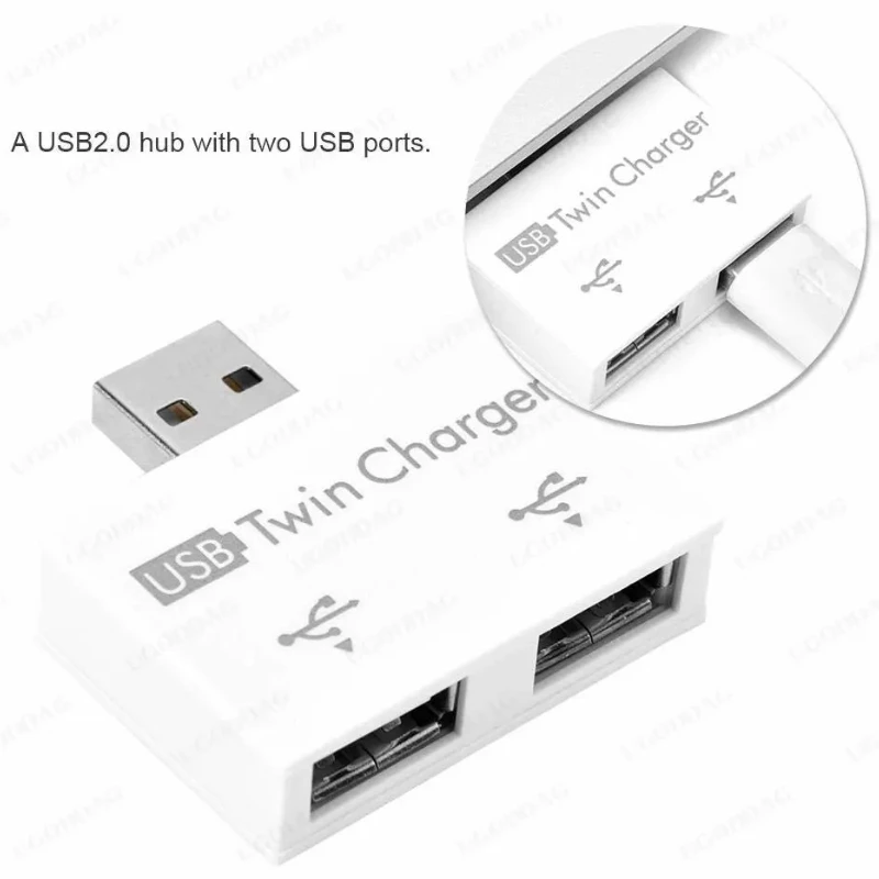 USB 트윈 충전기 분배기 어댑터 컨버터 키트, 휴대 전화 노트북용 소형 USB 허브, USB 2.0 수-2 포트
