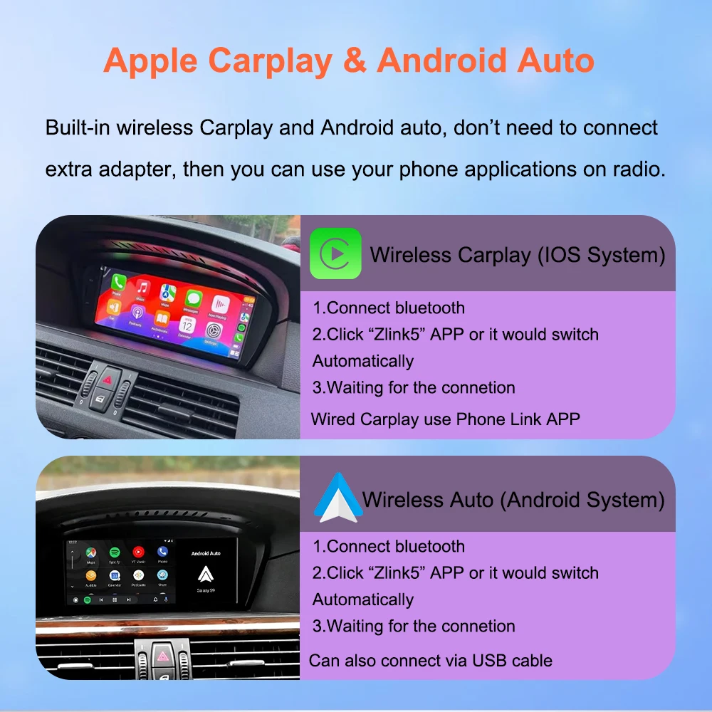 Reproductor Multimedia para Automóvil Bonroad Qualcomm Android 14 con Pantalla de 8.8" para BMW Serie 3/5 E60, E61, E90, E91, E92, E93 (2005–2012), Sistema CCC/CIC 3