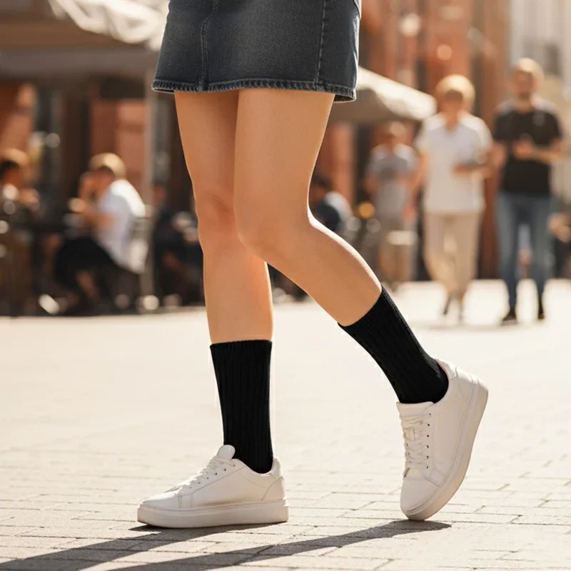 5Colors Autumn Winter Women Cotton Stripes Sport Socks Harajuku Retro Lady Girls Loose Long Casual Knitting Soft