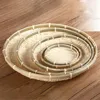 Bamboo Woven Basket Tray Flat Wicker Round Fruit Basket Woven Food Storage Shallow Tray Decorative Serving Tray for Home Kitchen 1