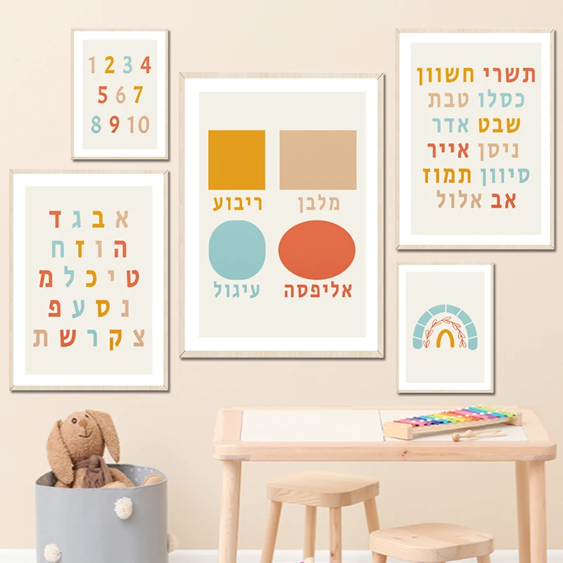 Hebrew Jewish Shape Alphabet Number Wall Art Canvas Painting Nordic