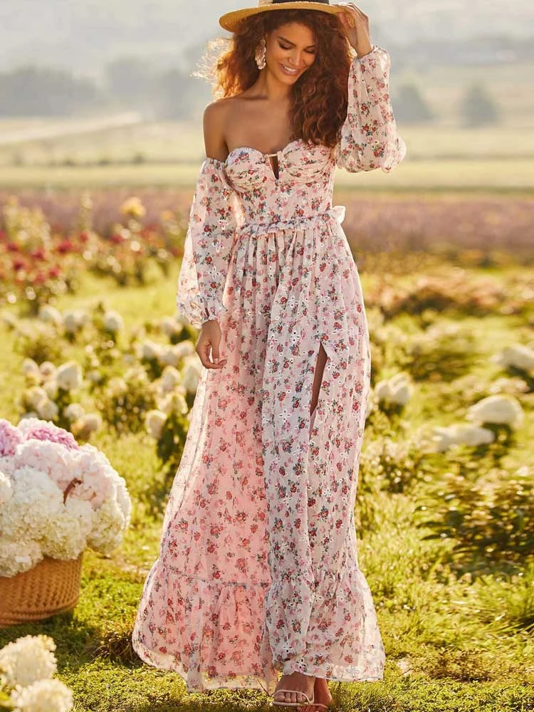 bohemian off shoulder long dress
