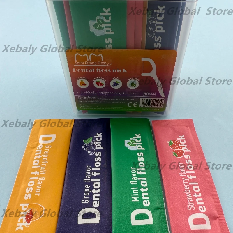 10 × 50 unids/caja hilo Dental con sabor a fruta palillos desechables palillos de hilo Dental portátiles herramientas de limpieza de dientes para cuidado bucal