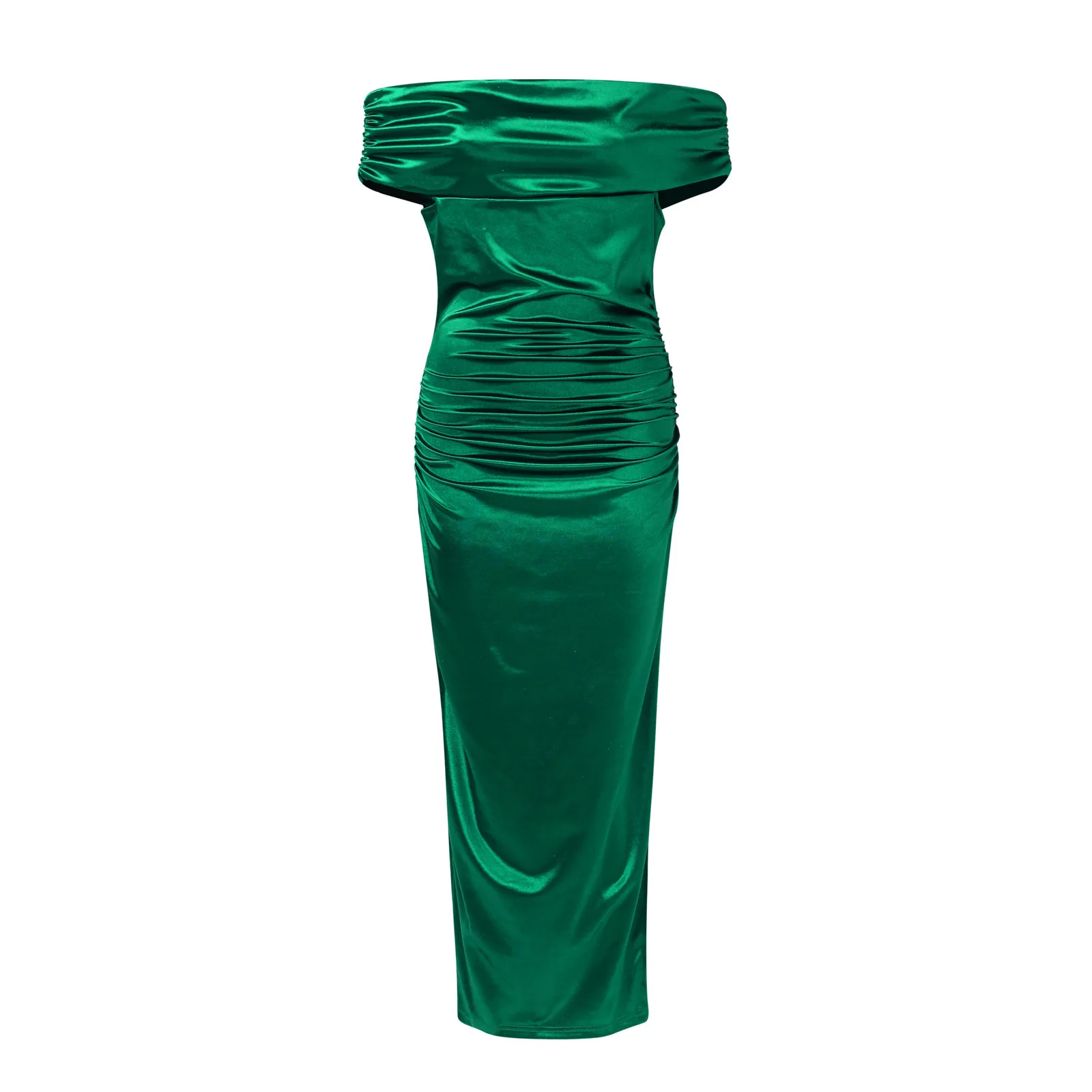 thumbnail image 5 of Vestido de fiesta de noche de manga corta con volantes y hombros descubiertos de terciopelo con abertura alta y sexy para mujer, 5 of 6