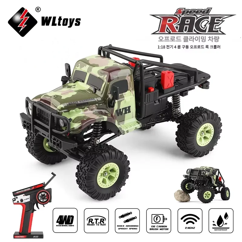 Wltoys 184021   1:18 미니 RC 자동차 2.4G LED 조명 4WD 오프로드 전기 크롤러 차량 원격 제어 트럭 장난감 어린이를위한