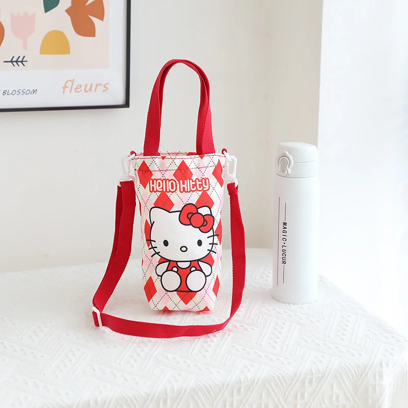 

New Kawaii Sanrio My Melody Kuromi Cinnamoroll Cute Cartoon Canvas Mug Set Satchel Portable Double Water Bottle Bag Girls Gift