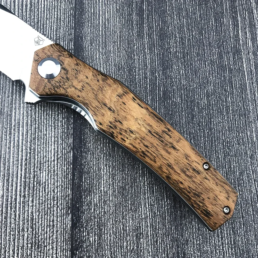 Shirogorov D2 Blade Bearing Flipper Folding Pocket Knife Russian Style Hunting Camping Knives Wooden Handle Outdoor EDC Tool 5