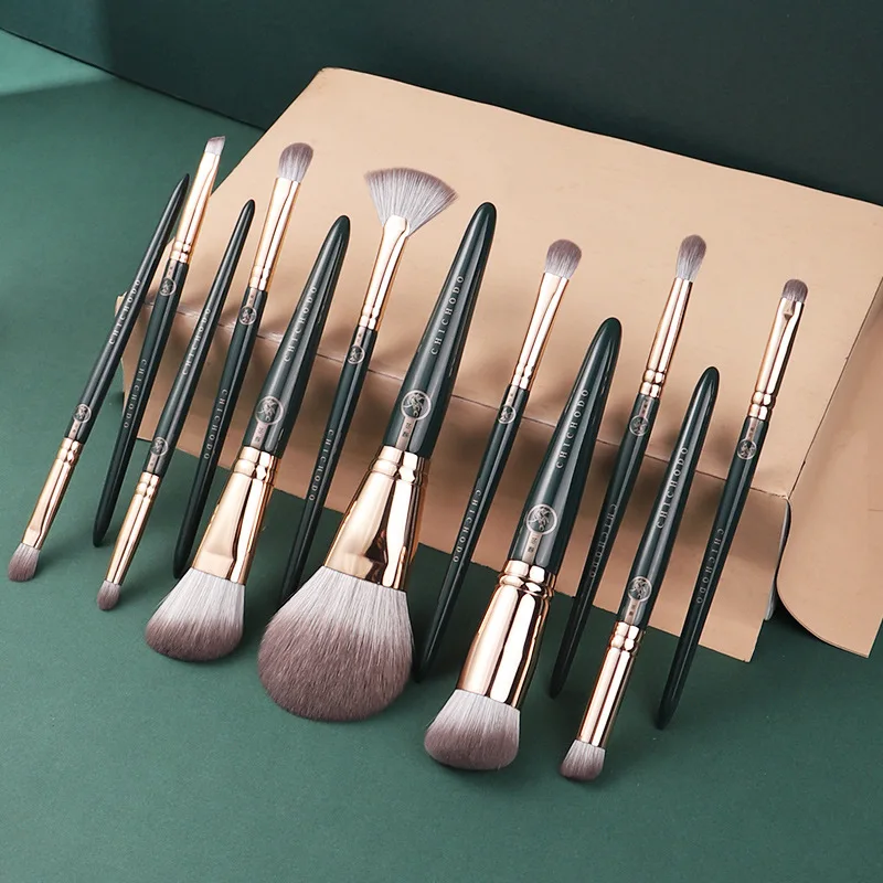 Green Makeup Brushes Sets Soft Friendlyskin Bristles Eyeshadow Contour