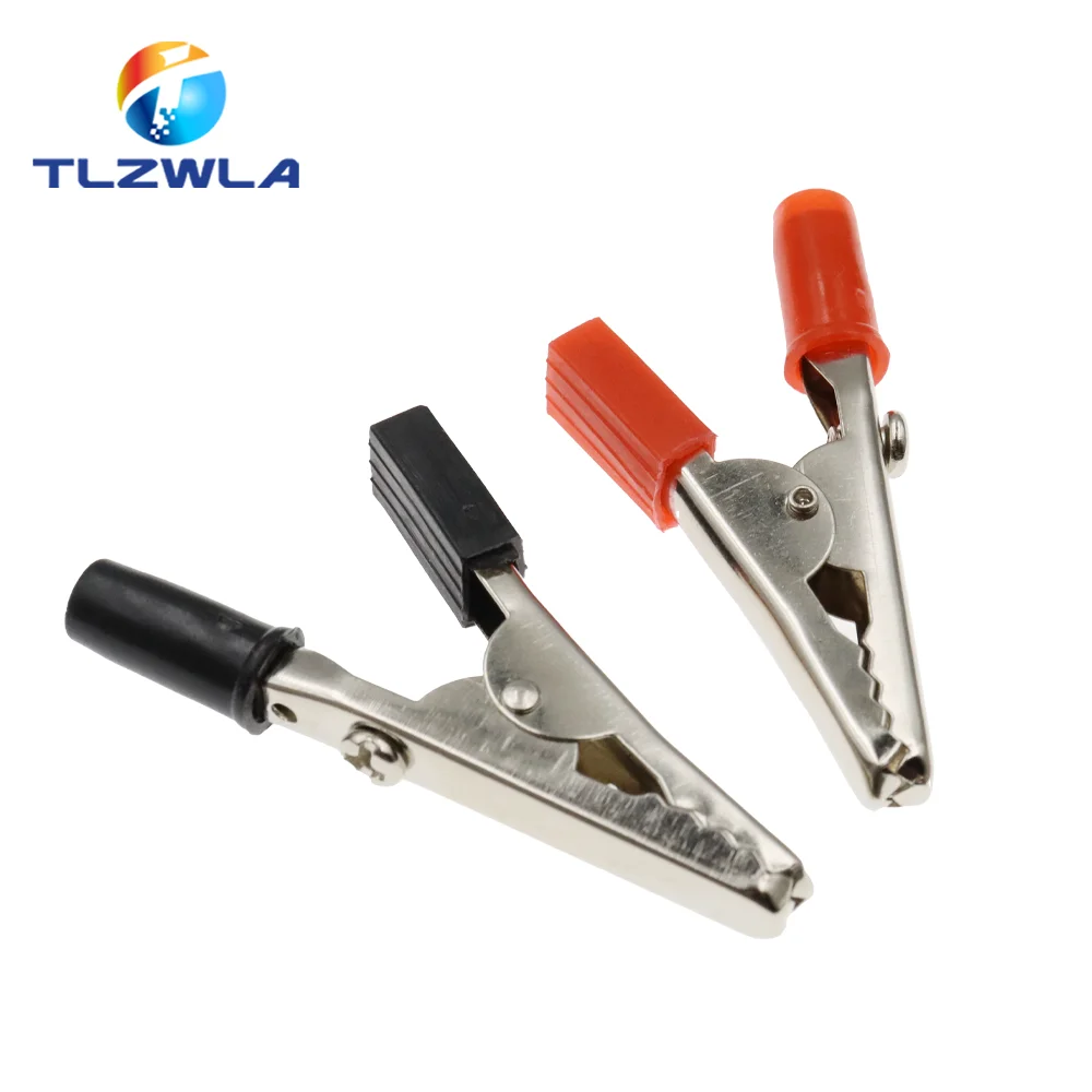 10PCS 4MM Banana Plug Insulated Crocodile clip Plastic Handle Cable Lead Test Charging Clamp Metal Crocodile Clamp Length 50mm alligator clips