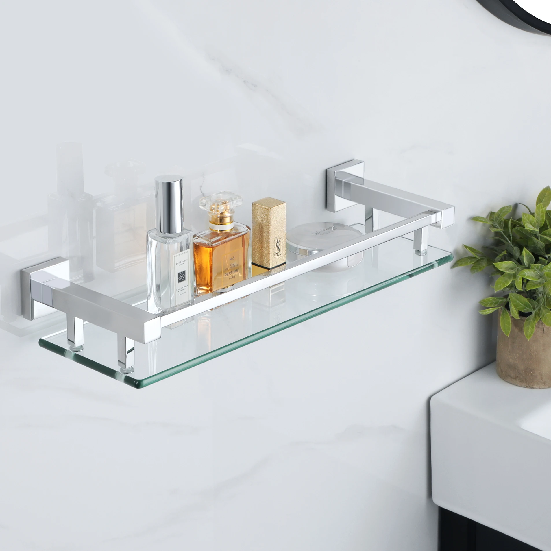 Bathroom Shelves Shower Storage Rack Glass Wall Mount Shampoo Rack Organizer Bathroom Accessories