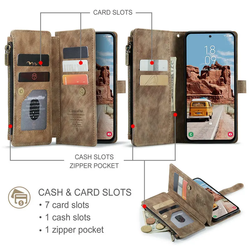 Luxury Zipper Flip Cover with 7-Card Storage