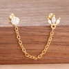 Boucles d'oreilles pendantes en acier inoxydable pour femmes, chaîne de couleur or, pendentif en zircone, Clip, accessoires bijoux de fête de vacances
