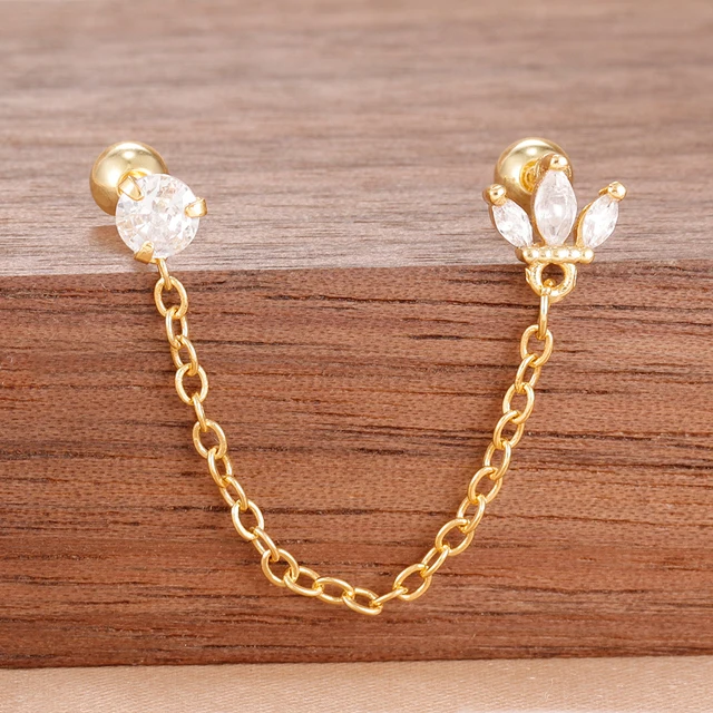 Boucles d'oreilles pendantes en acier inoxydable pour femmes, chaîne de couleur or, pendentif en zircone, Clip, accessoires bijoux de fête de vacances