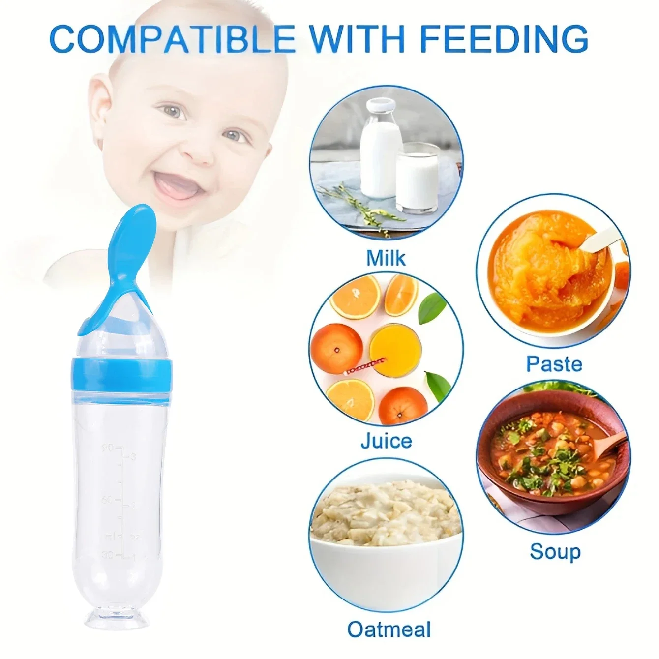 Silicone Squeezing Suction Cup Feeding Spoons Baby Complementary Feeding Bottle Feeder Newborn Feeding Tableware Accessories