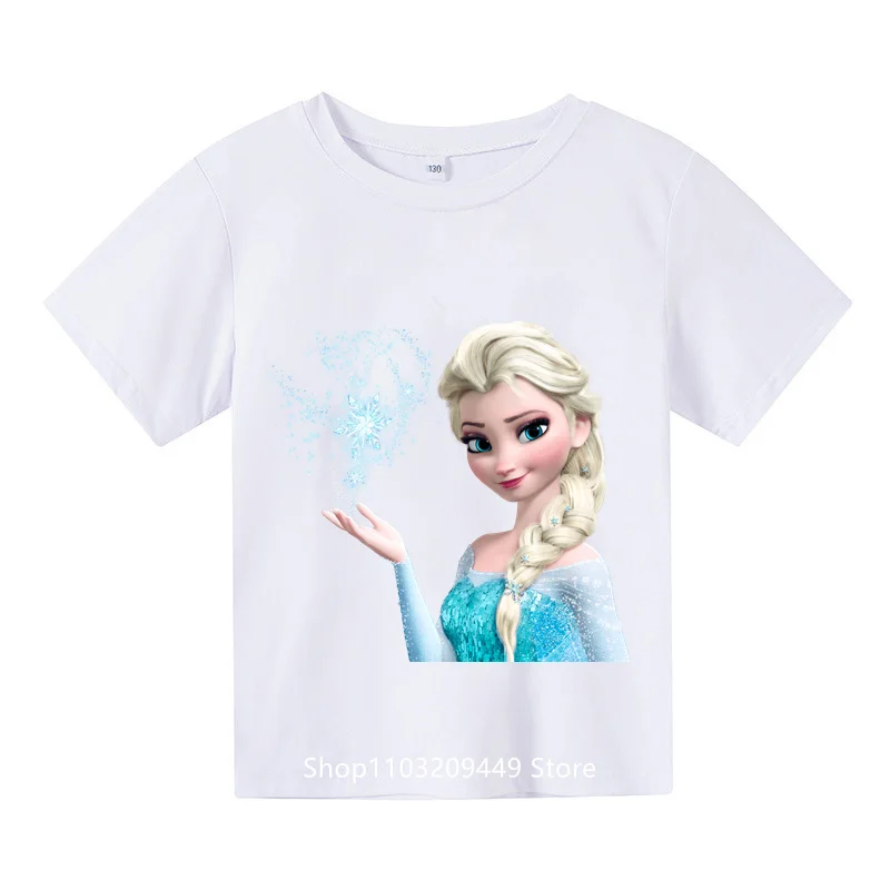 Kawaii Anna Elsa 겨울왕국 티셔츠, 소녀 상의, 디즈니 티셔츠, 어린이 반팔, 생일 파티 코스튬