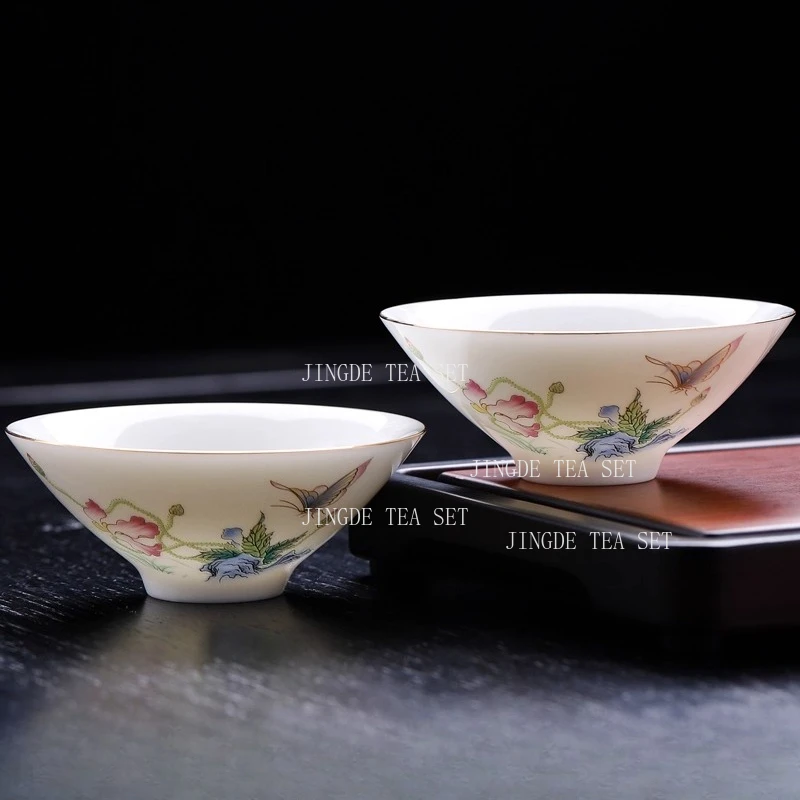 50ml Sheep Fat Jade Bucket Hat Cup Drinking Green Tea Cups At Home Dehua White Porcelain Kung Fu Tea Cup High End Tea Set