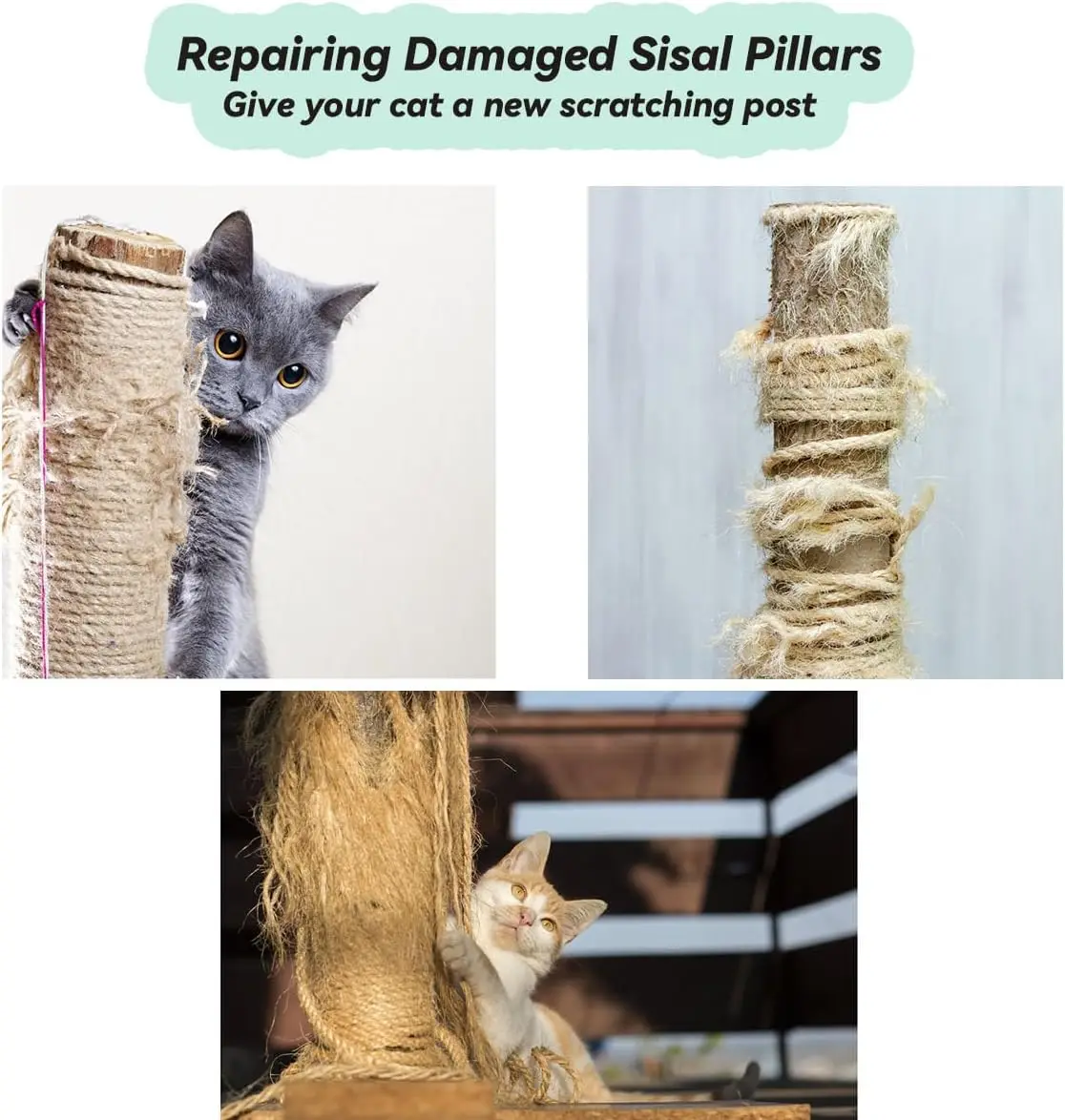 Corda In Sisal Naturale 50m X 6mm Per Tiragraffi Gatti - Resistente Ai Graffi, Protegge Mobili - Foto 8