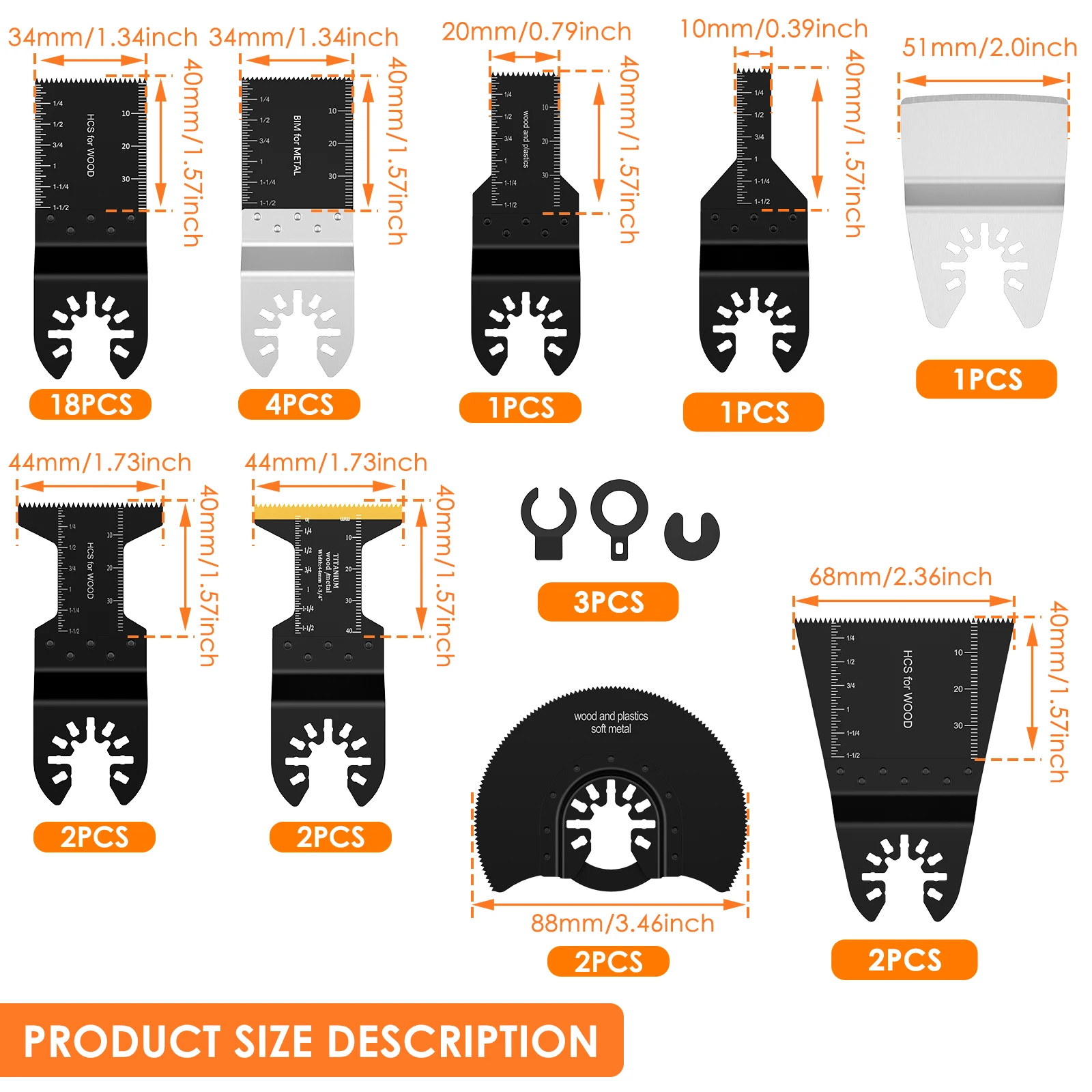 8/33Pcs Oscillating Saw Blade Set Universal Titanium Bimetal Oscillating Multitool Blades with 3 Adapters for Cutting Metal Wood
