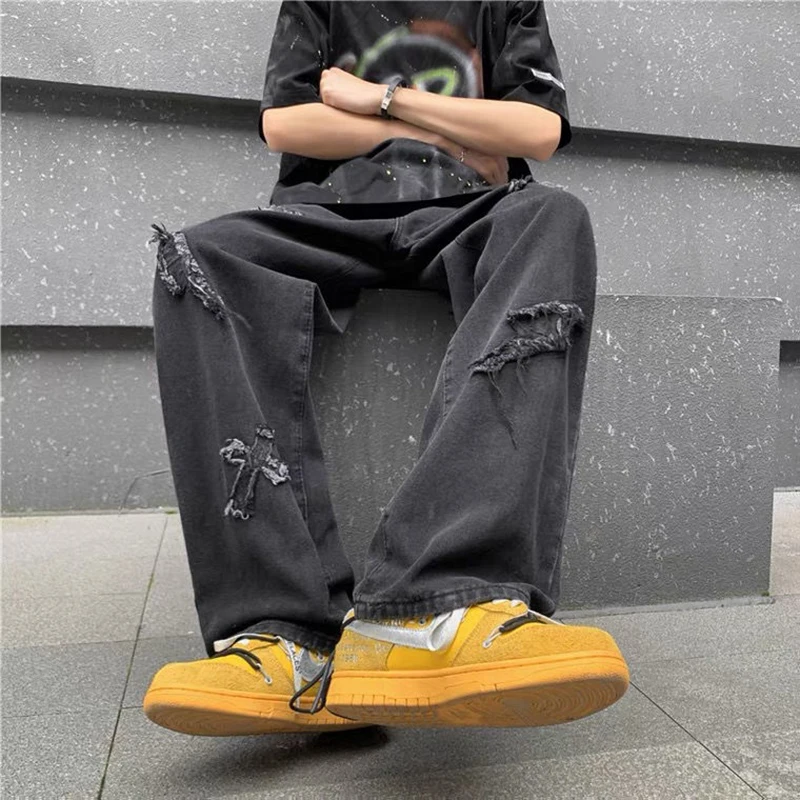 2022 Jeans Broken Chaogao Street Men's Retro Black Casual Long Pants Baggy  Jeans Traf Zara Homme Jeans For Men - Jeans - AliExpress