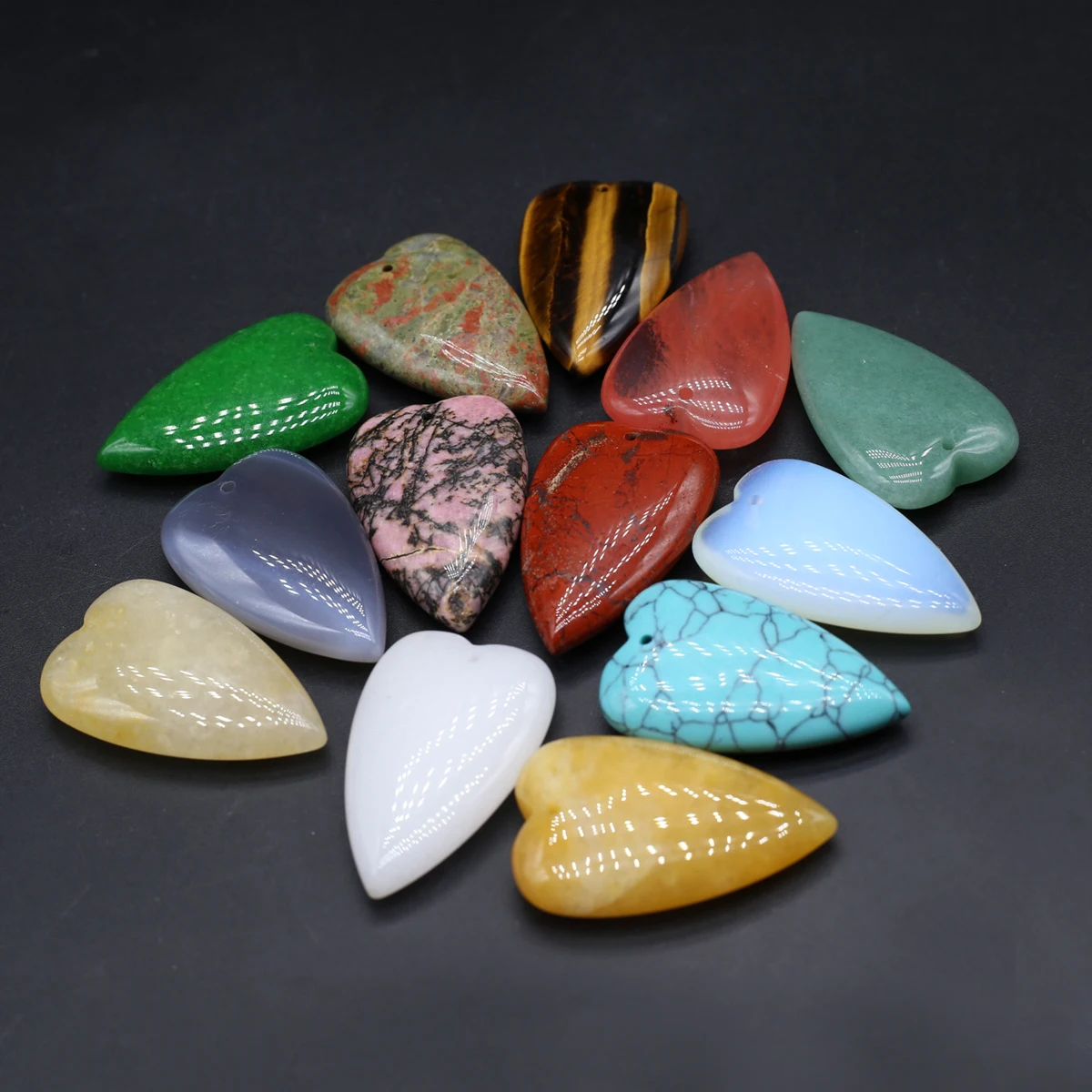 10PCS Heart shaped Natural Stone Malaysian Jade Agate Opal Unakite Pendant Jewelry Making DIY Necklace Earrings Accessories Gift