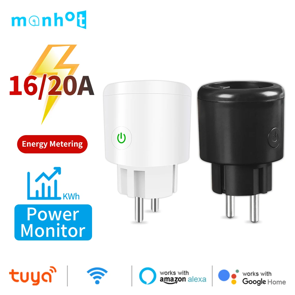 GIRIER Tuya Wifi Smart Plug 20A EU Smart Socket Outlet with Power Monitor  Timer Function 4200W Compatible with Alexa Google Home