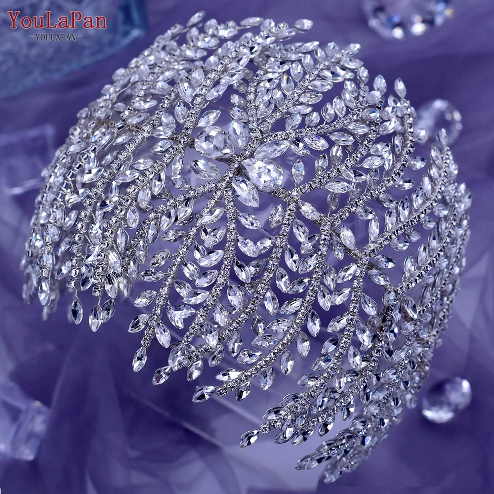 YouLaPan HP426 웨딩 헤어 밴드 라인 석 브라 이어 헤드 피스 수제 크리스탈 리프 웨딩 헤어 티아라 브라 헤어 액세서리