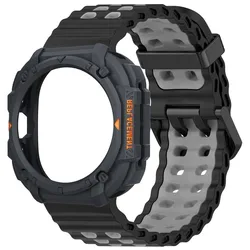 Premium Silicone Sport Band & Protective Case for 47mm Smartwatch - Durable Strap & Bracelet Cover (Black Gray - H)