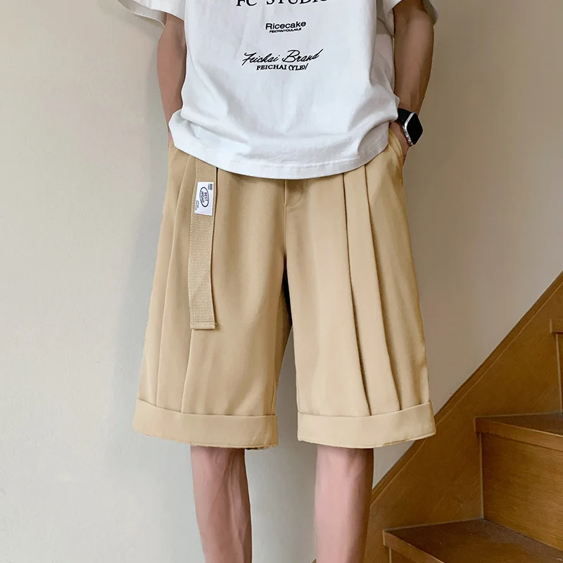 

Лето 2023, однотонные американские винтажные Спортивные Повседневные шорты со средней талией, мужские костюмные брюки большого размера с клапаном и поясом