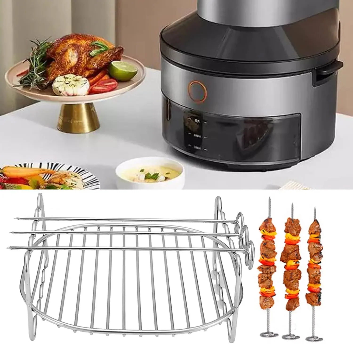 Air Fryer Double Layer Rack, Multi-Purpose Double Layer Rack Stand, Air Fryer Accessories Rack, 6/7/8 in Stainless Steel Fry