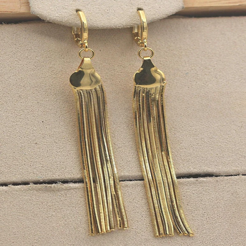 Dangle Earrings Yellow Gold Color Plated Long Tassel Earrings For Women New Fashion Geometry Hoop Dangle Earrings Wedding Party Jewelry