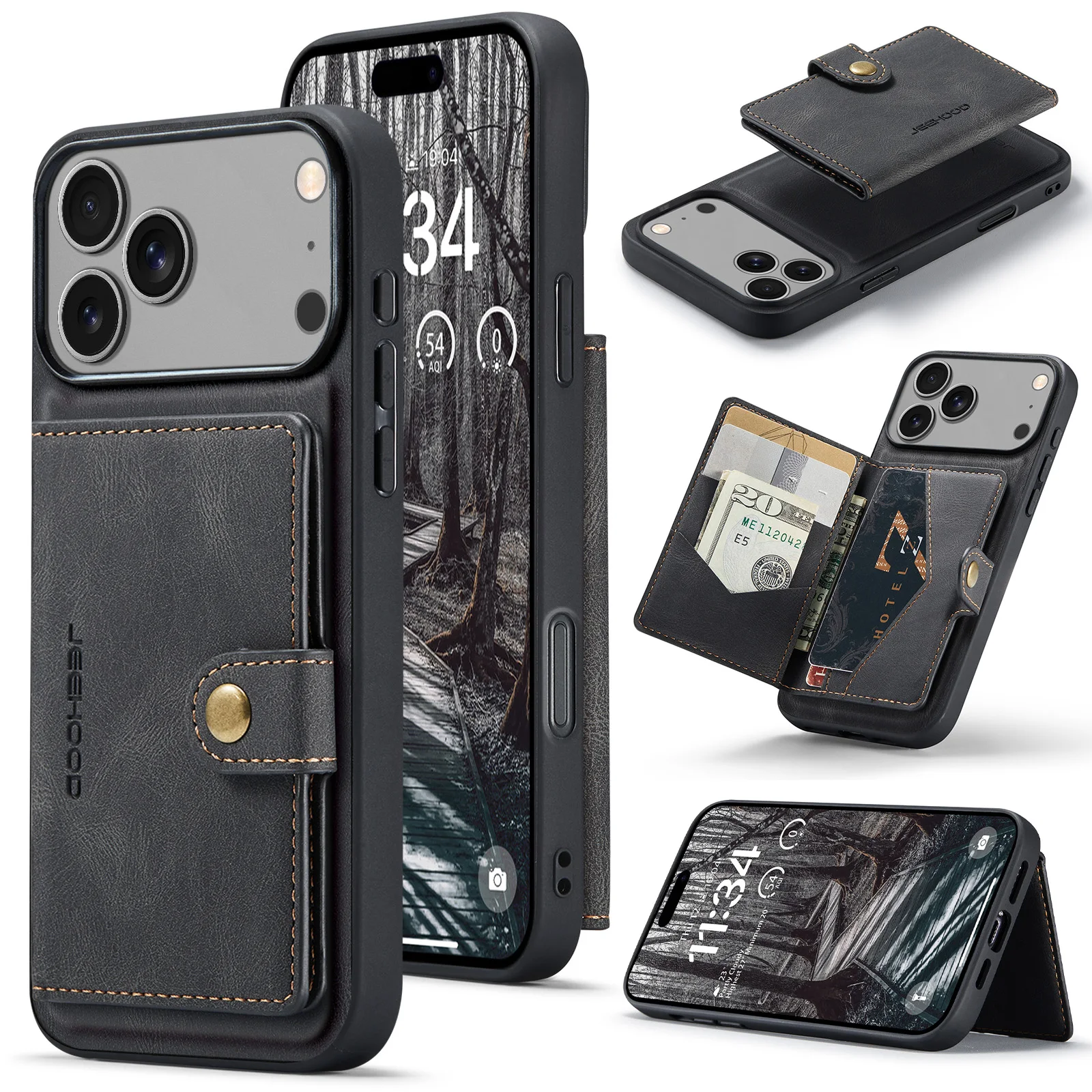 Magnetic Detachable Leather Wallet Case with Card Slot and Phone Holder