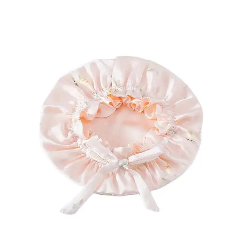 Birdtree 16.5Momme 100%Mulberry Silk Bonnet Cap Night Bow Knot Round Cap Ladies Hair Care Cap Stretchy Band Hair Wrap A41220QM 5