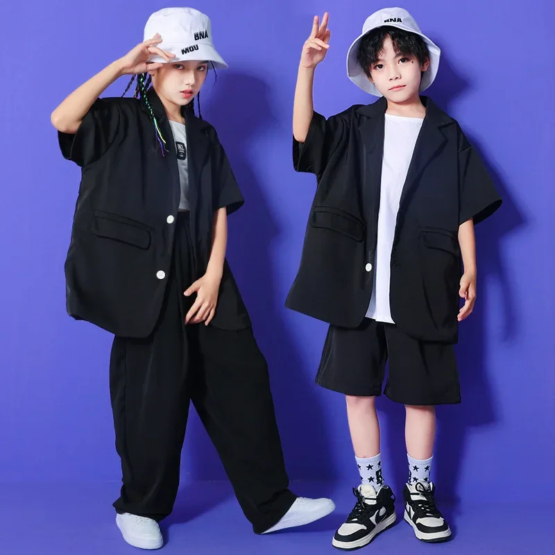 

Kid Hip Hop Clothing Blazer Shirt Short Sleeve Suit Jacket Streetwear Casual Pants Short for Girl Boy Jazz Dance Costume Clothes